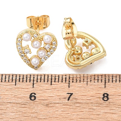 Heart Brass Micro Pave Clear Cubic Zirconia Stud Earrings EJEW-A152-03G-1