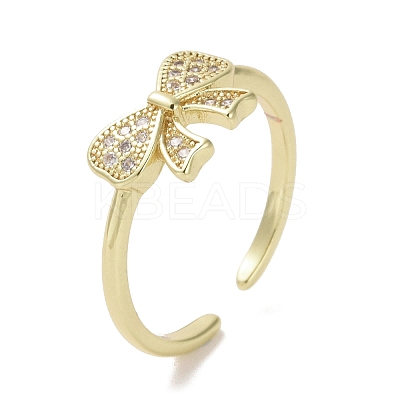 Brass Micro Pave Cubic Zirconia Open Cuff Ring RJEW-K256-58J-G-1