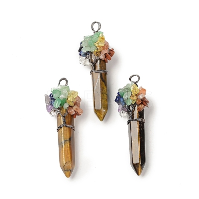 7 Chakra Pointed Natural Tiger Eye Big Pendants G-C012-01R-03-1