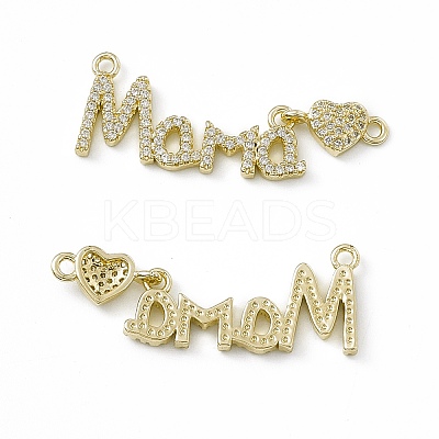 Rack Plating Brass Micro Pave Clear Cubic Zirconia Connector Charms ZIRC-F130-13G-1