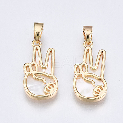 Brass with Natural Sea Shell Pendants KK-Q277-022-NF-1