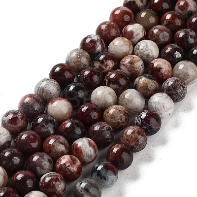 Natural Mexican Red Laguna Lace Agate Round Beads Strands G-NH0005-A31-03-1