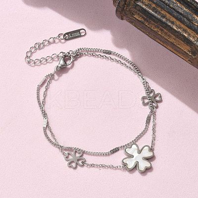 304 Stainless Steel Shell Pearl Pendant Multi-strand Bracelets BJEW-U028-01P-1