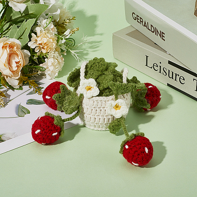 Strawberry Basket Woolen Yarn Pendant Decorations AJEW-WH20006-240A-1