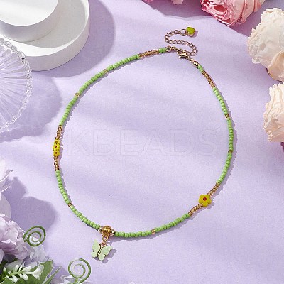 Glass Seed Beads & Flower Handmade Lampwork Beaded Necklaces NJEW-MZ00065-02-1