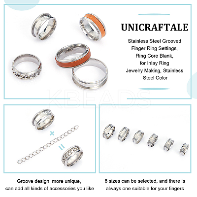 30Pcs 6 Size 201 Stainless Steel Grooved Finger Ring Settings RJEW-UN0002-82P-1