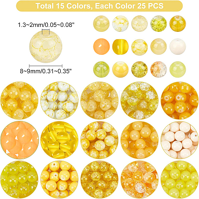 375Pcs 15 Color Spray Painted Crackle Glass Beads DIY-PH0003-88-1