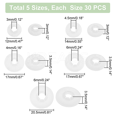 150Pcs 5 Style Plastic Doll Eye Nose Round Gaskets KY-PH0001-72-1
