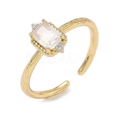 Rectangle Brass Micro Pave Cubic Zirconia Cuff Rings RJEW-Z111-04G-1