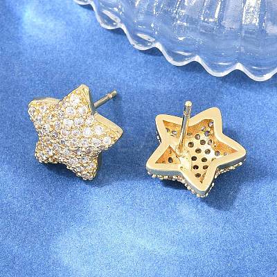 Brass Micro Pave Clear Cubic Zirconia Stud Earrings EJEW-G471-31G-01-1
