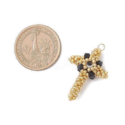 3pcs Glass Seed Beaded Cross Pendants PALLOY-MZ01019-1