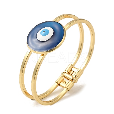 Rack Plating Brass Enamel Evil Eye Hollow Bangles for Women BJEW-H607-01G-1
