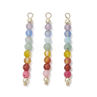 Natural Agate & Carnelian & Green Aventurinee & Aquamarine & Amethyst Faceted Round Beaded Chakra Pendants PALLOY-JF03450-1
