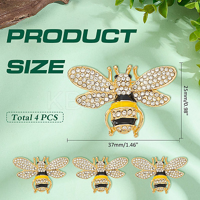 4Pcs Bees Alloy Glass Brooch JEWB-ME0001-18-1