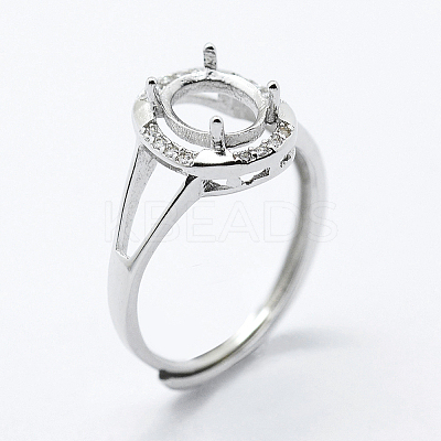 Anti-Tarnish Rhodium Plated 925 Sterling Silver Finger Ring Components STER-G027-13P-1