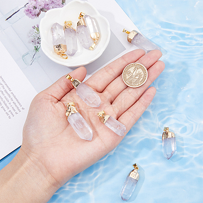 8Pcs Natural Quartz Crystal Double Terminal Pointed Pendants G-BC0001-53G-1