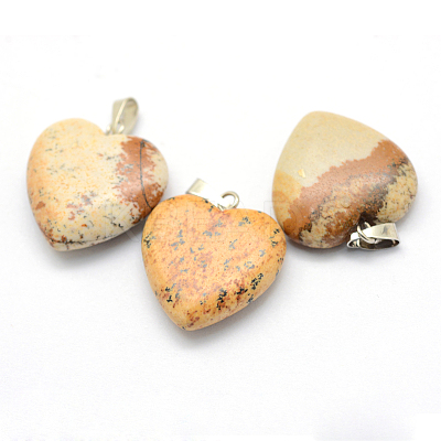 Heart Natural Picture Jasper Pendants G-Q438-16-1