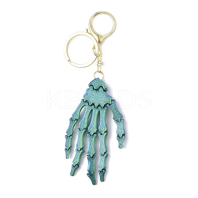 Halloween Plastic Skeleton Hand Pendant Keychain LS-HJEW-H063-01G-02-1