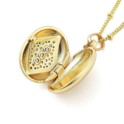 Brass Micro Pave Clear Cubic Zirconia Satellite Chain Locket Pendant Necklaces for Women LS-NJEW-M009-03G-B-1