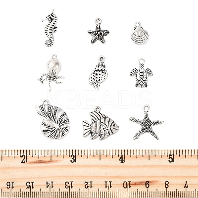 54Pcs 9 Styles Marine Animal Tibetan Style Alloy Pendants TIBEP-FP0001-13-1