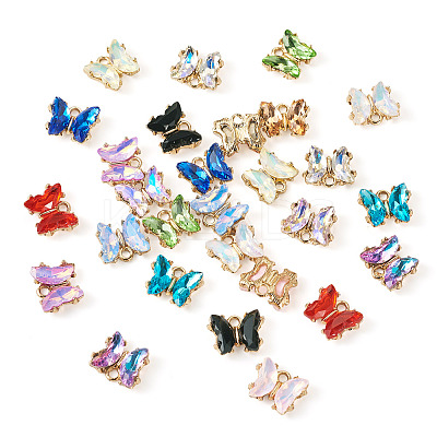 28pcs 14 colors Light Golden Alloy Glass Charms FIND-TA0005-94-1