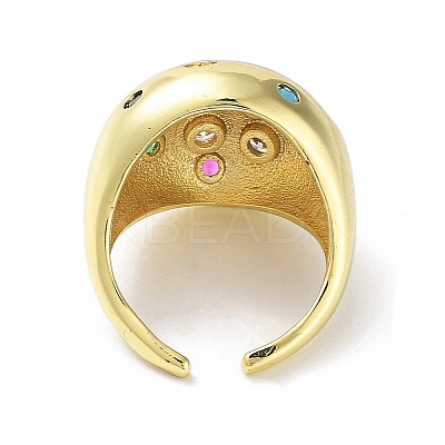 Brass with Colorful Cubic Zirconia Open Cuff Rings RJEW-K255-03G-1