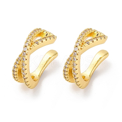 Rack Plating Brass Micro Pave Clear Cubic Zirconia Cuff Earrings EJEW-H147-06G-1