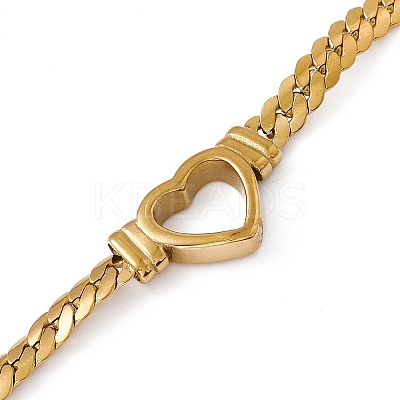 304 Stainless Steel Hollow Out Heart Link Bracelet with Cuban Link Chains for Women LS-BJEW-P284-01G-1