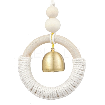 Wood & Cotton Threads Ring Pendant Decorations HJEW-TA00305-1