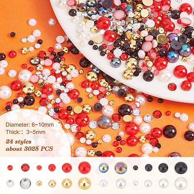 3025Pcs 24 Style ABS Plastic Imitation Pearl Cabochons and Imitation Taiwan Acrylic Rhinestone Cabochons SACR-PH0002-16-1