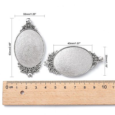 Vintage Tibetan Style Alloy Carved Rose Large Pendant Cabochon Settings TIBEP-N003-28AS-1