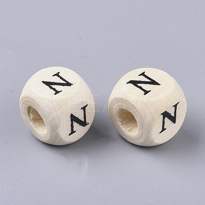 Printed Natural Wood Beads X-WOOD-T026-001N-1