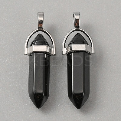 Synthetic Black Stone Double Terminal Pointed Pendants G-WH0016-37E-1