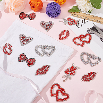 14Pcs 7 Style Valentine's Day Theme Hotfix Rhinestone Iron on Patches PATC-FG0001-70-1