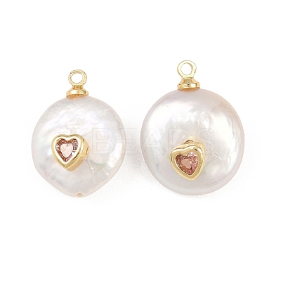 Brass Micro Pave Cubic Zirconia with Natural Pearl Pendants KK-Z146-07A-01-1