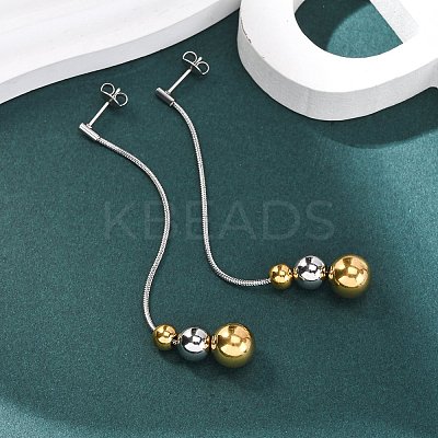 304 Stainless Steel Two Tone Round Tassel Stud Earrings EJEW-A136-05B-GP-1