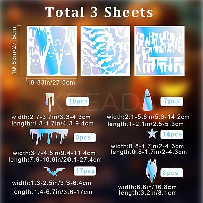 3 Sheets 3 Styles Halloween Laser PVC Waterproof Car Stickers DIY-GF0007-24-1