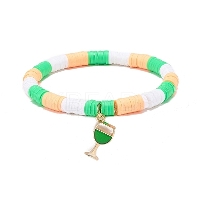 Saint Patrick's Day Freshwater Pearl & Handmade Polymer Clay Heishi Stretch Bracelets Sets BJEW-JB08768-1