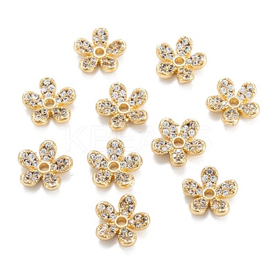Brass Micro Pave Clear Cubic Zirconia Beads ZIRC-G170-04G-1