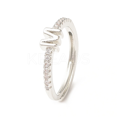 Clear Cubic Zirconia Initial Letter Adjustable Ring RJEW-C052-01P-M-1