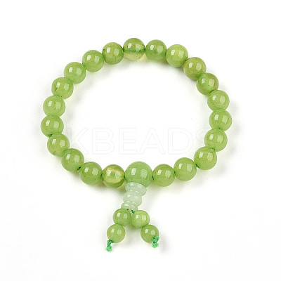 Buddhist Natural Topaz Jade Round Beaded Stretch Bracelets BJEW-R041-8mm-04-01-1