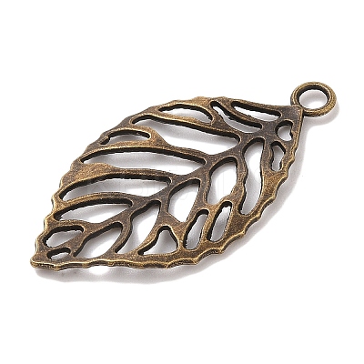 Tibetan Style Alloy Filigree Leaf Pendants TIBEP-Q040-023AB-NR-1