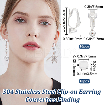 10Pcs 304 Stainless Steel Clip-on Earring Converters Findings FIND-BBC0003-27-1