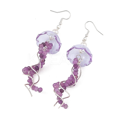 Dyed Natural Malaysia Jade Jellyfish Dangle Earrings for Women EJEW-JE07484-03-1