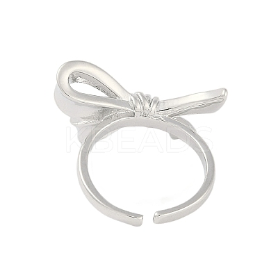 Bowknot Brass Open Cuff Ring for Women RJEW-M176-01A-P-1