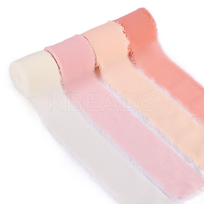 4 Rolls 4 Colors Frayed Polyester Ribbon OCOR-TA0002-87B-1
