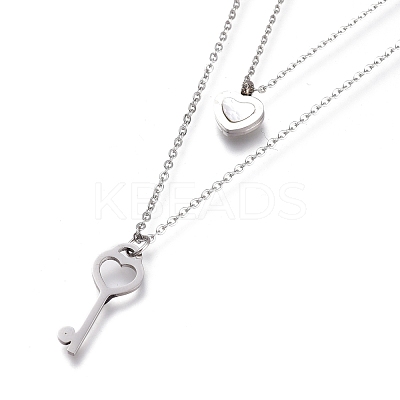 304 Stainless Steel Double Layer Necklaces NJEW-I240-03-1