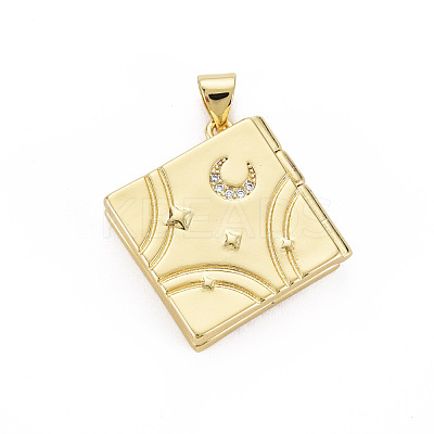 Brass Micro Pave Clear Cubic Zirconia Diffuser Locket Pendants for Teachers' Day ZIRC-T004-96G-NF-1