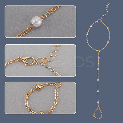 2Pcs 2 Colors Alloy Satellite Chains Finger Ring Bracelets for Women BJEW-CY0001-09-1