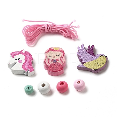 Children's Day Theme Maple Wood Jewelry Set DIY Making Kits WOOD-C006-01X-1
